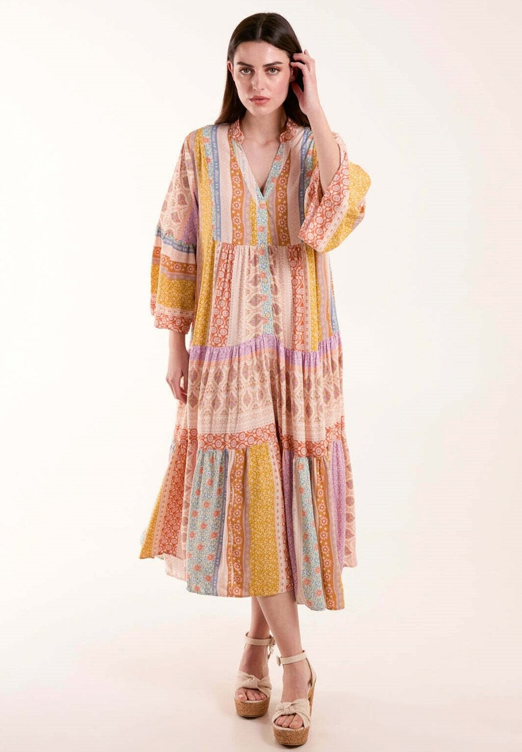 

Дневное платье V NECK SMOCK MIDI Blue Vanilla, бежевый