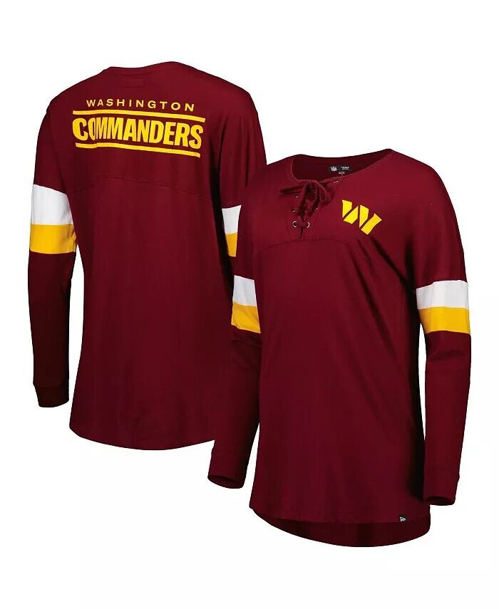 

Женская бордовая футболка Washington Commanders Athletic Varsity на шнуровке с длинными рукавами New Era