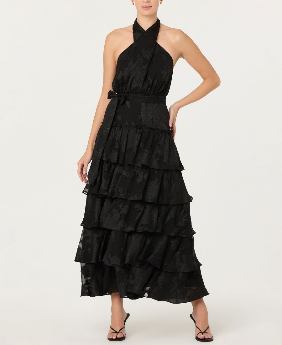 

Женское бальное платье Adamaris с перекрестным вырезом и многоярусной юбкой и бретелями через шею ASTR the Label, Black