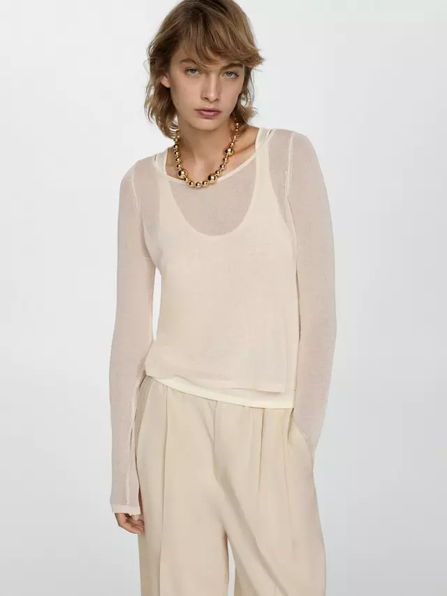 

Топ Mango Bridget Contrasting Knit, цвет light beige
