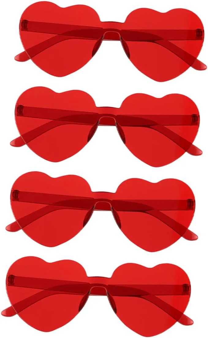 

4 пары солнцезащитных очков без оправы в форме сердца, с красными линзами и защитой от УФ-излучения. Женские очки для пляжа, путешествий и девичника Abaodam
