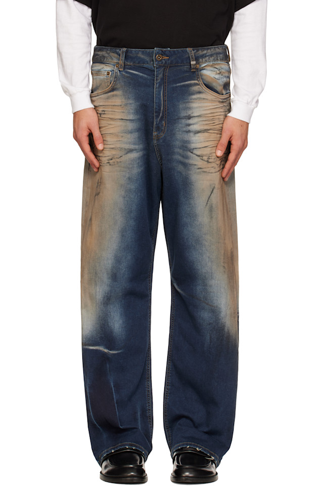 

We11Done Синие свободные грязные джинсы