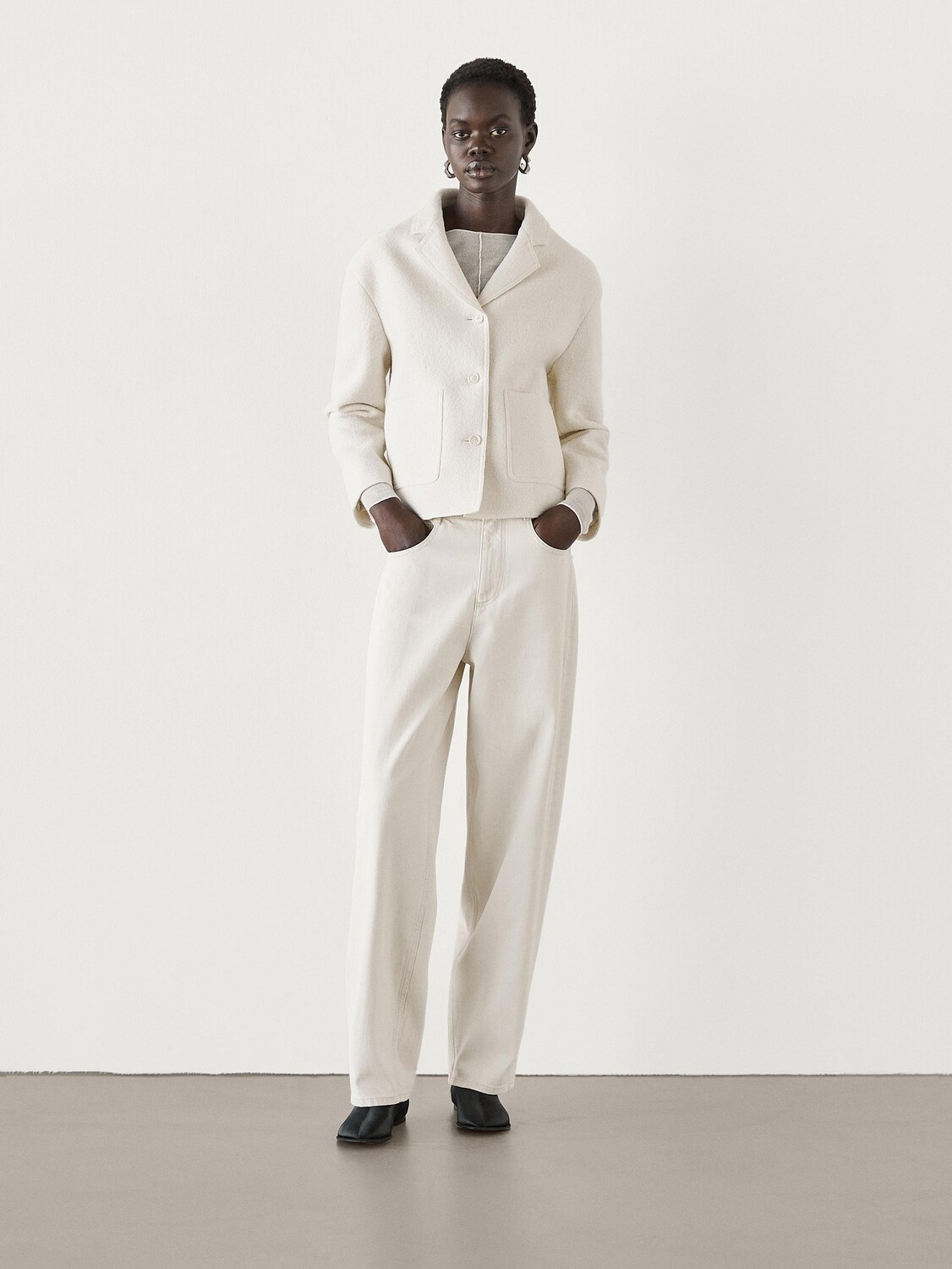 

Куртка из 100% шерсти с карманами Massimo Dutti, бежевый