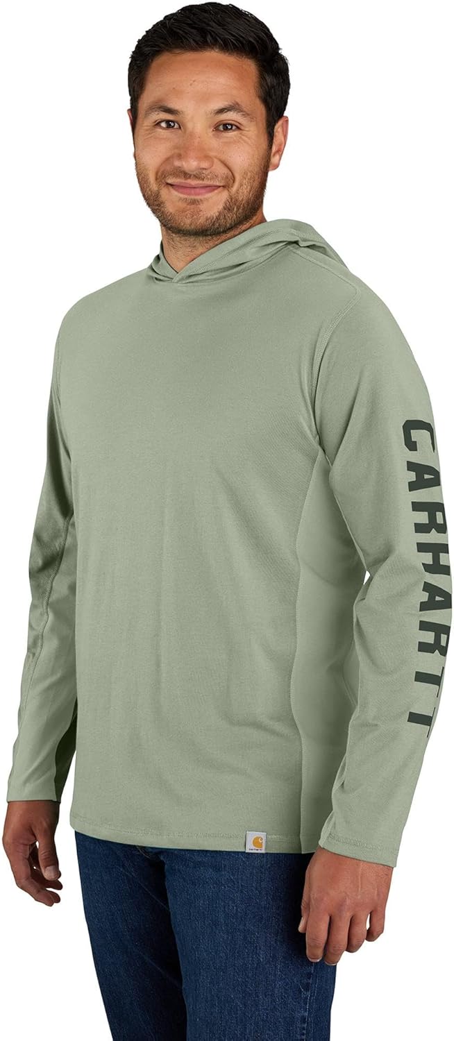 

Мужская футболка Carhartt Force свободного кроя средней толщины с длинными рукавами и логотипом, с капюшоном, Sage