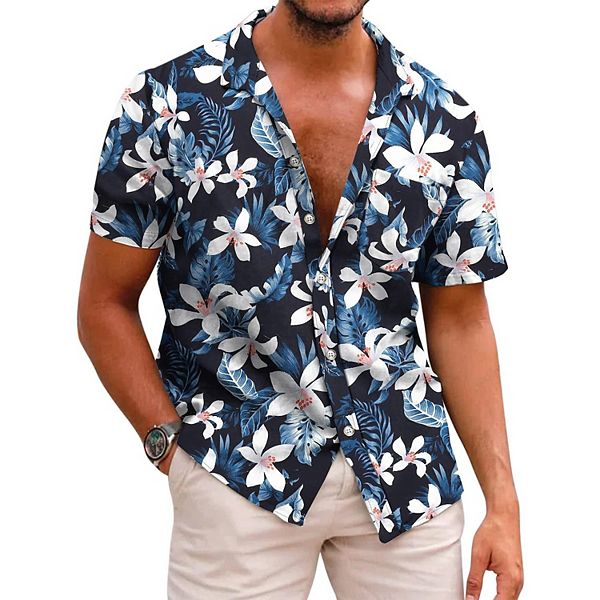 

Мужская гавайская рубашка с коротким рукавом Coofandy, Navy Blue Lily