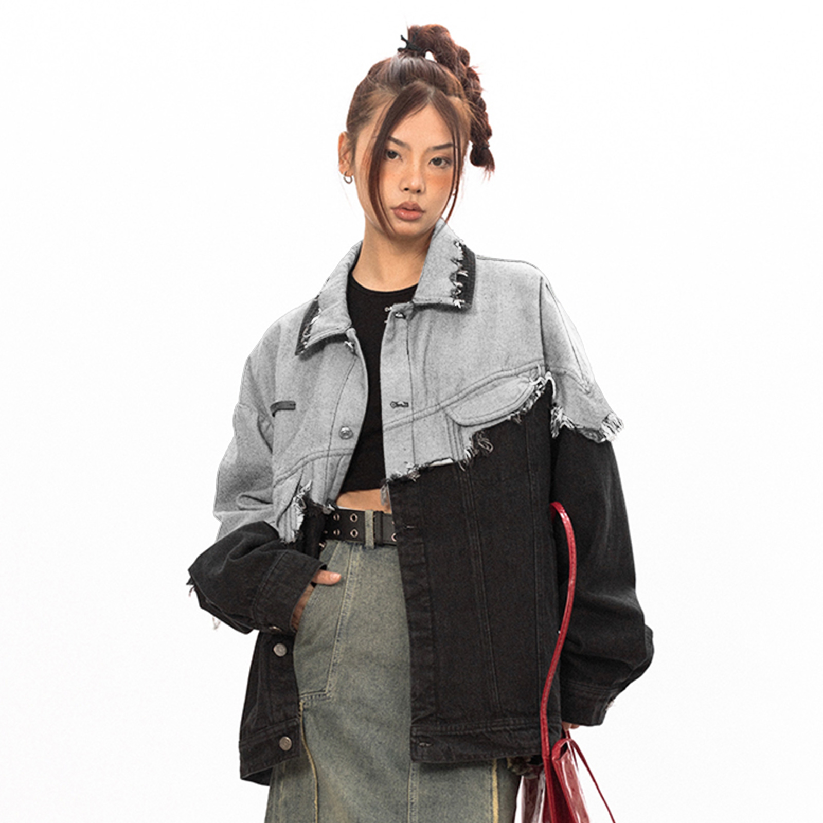 

NEVER RULE Джинсовая куртка Unisex Black Gray Color Lapel Moderate