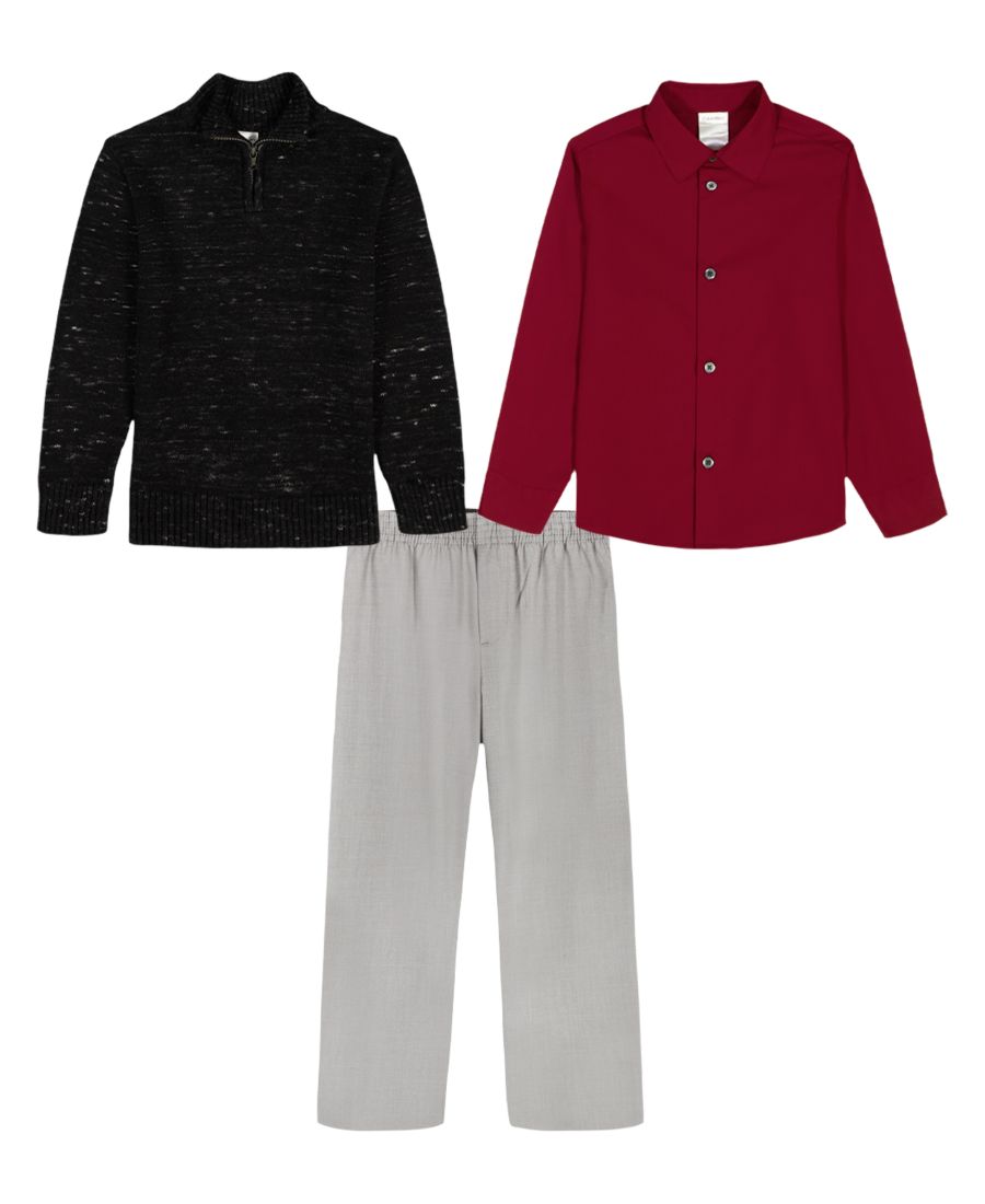 

Детский комплект из трех предметов: свитер с длинными рукавами, рубашка и брюки (2T-7) Calvin Klein, Black/Red/White