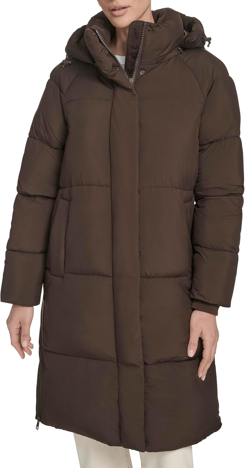 

Levi's Женская утепленная куртка Cloud Puff с капюшоном средней длины, Coffee