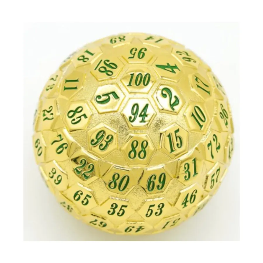 

45мм d100 - Золото с зеленым, Dice Sets - Metal - D100's (Foam Brain Games)