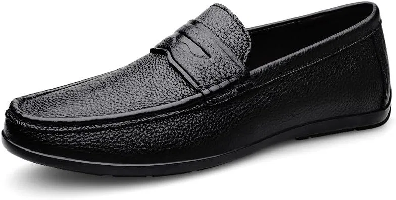 Лоферы кожаные Mens Loafers Round Toe Genuine Leather Penny Loafers, черный PUGHGAETZF — фото 2