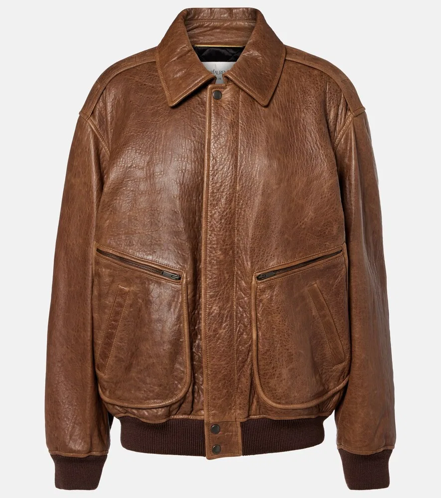 Стеганая кожаная куртка-блузон Saint Laurent, коричневый