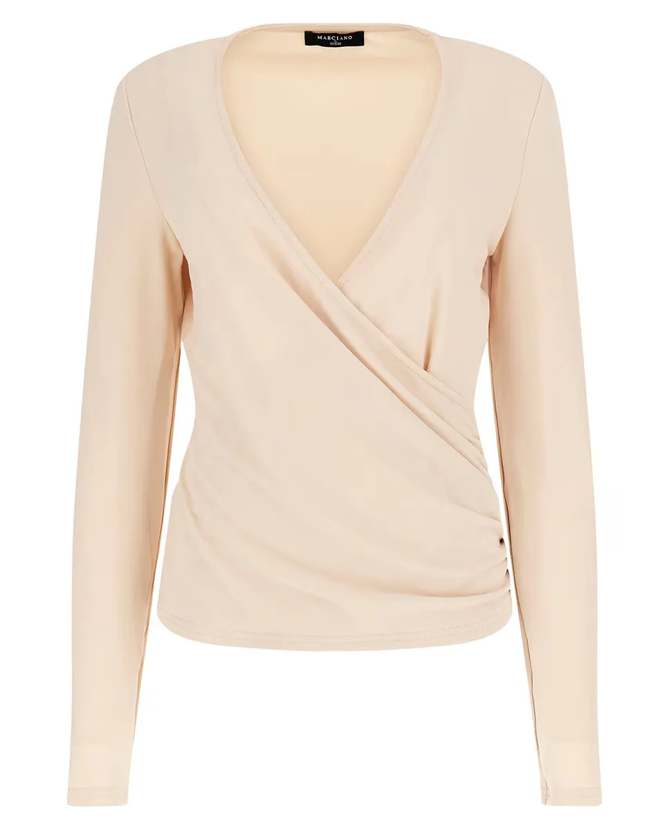 

Женский кремовый топ с перекрестным вырезом и длинными рукавами Marciano by Guess, цвет Crema