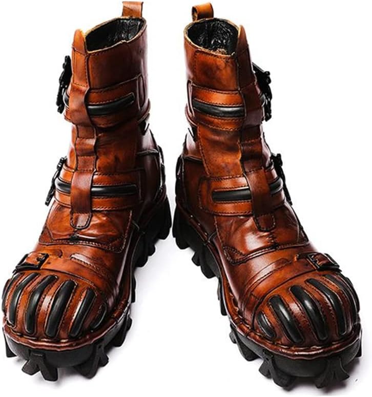 

Винтажные кожаные ботинки HFUHLK с черепом, средние по высоте, модные наружные военные ботинки на шнуровке для хайкинга, коричневый