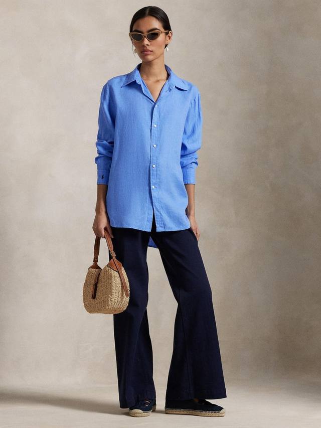 

Классическая льняная рубашка с логотипом Ralph Lauren, светло-синий