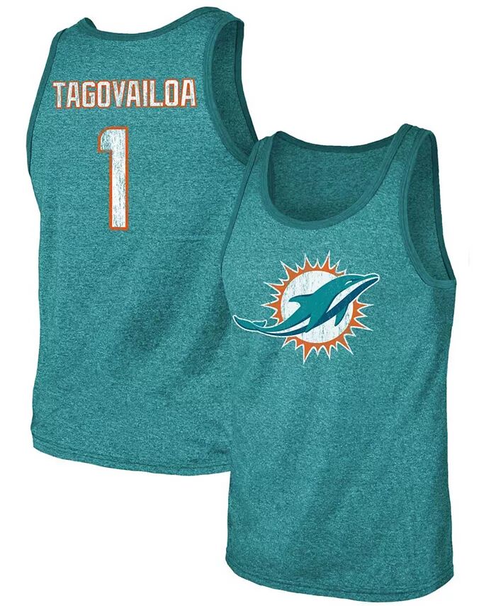 

Мужская майка Tua Tagovailoa Aqua Miami Dolphins с именем и номером из трехкомпонентной смеси Fanatics