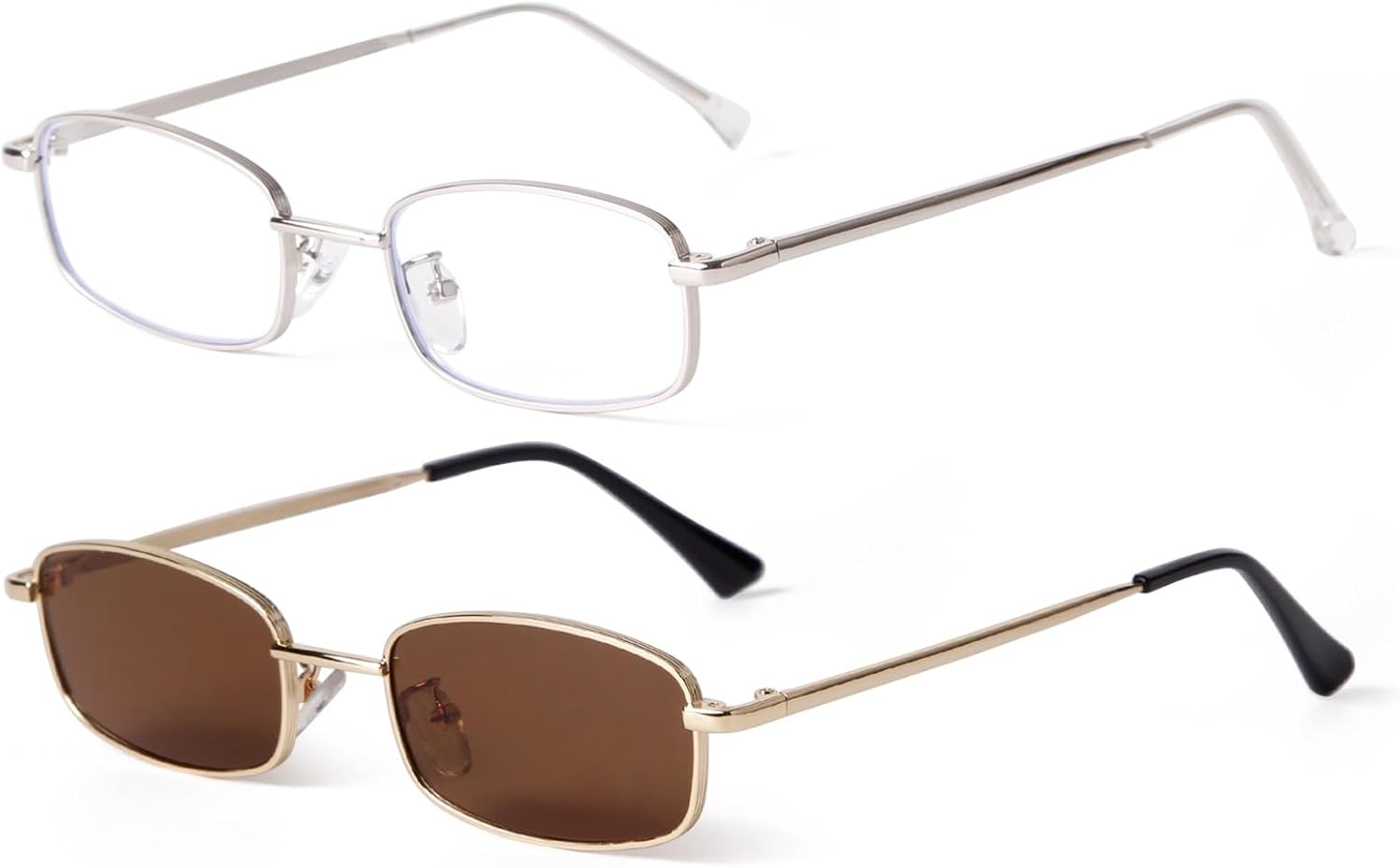 

ADE WU Модные серебристые прямоугольные солнцезащитные очки с голубым светом для женщин и мужчин, узкие прямоугольные солнцезащитные очки в стиле 90-х, золотая оправа, коричневые линзы