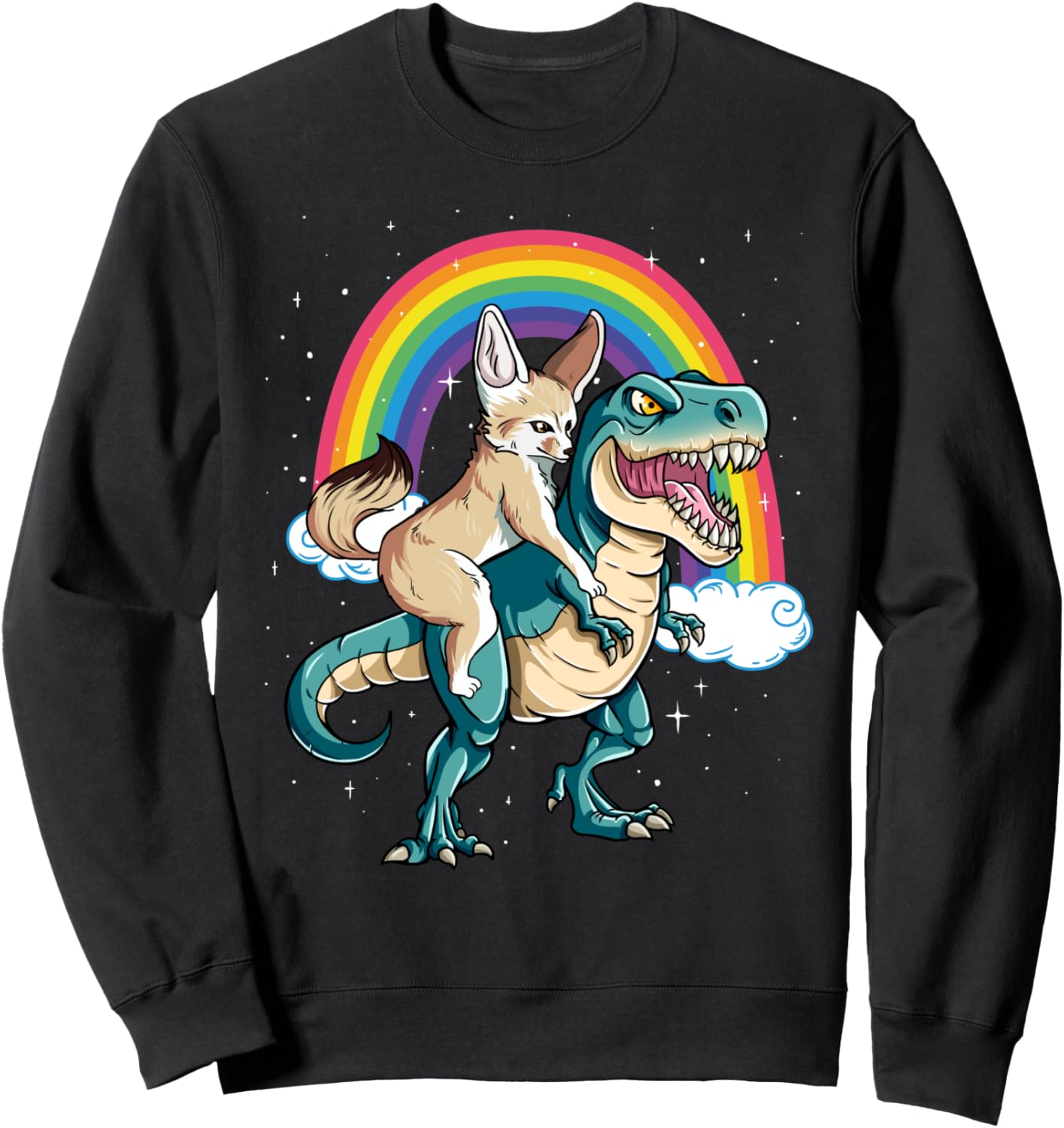 

Толстовка с изображением динозавра Тираннозавра Рекса и радужных облаков, блестящих на ощупь Check Out My Fennec Fox Shirts, черный