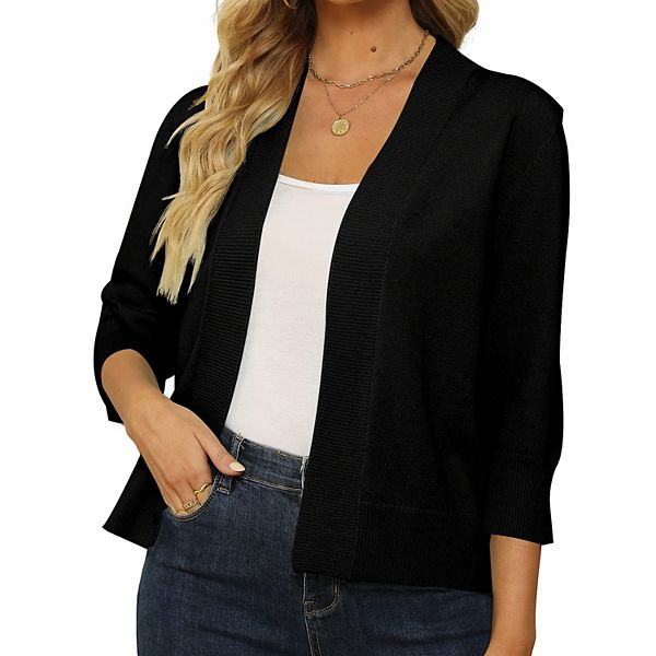 

Женский укороченный кардиган с 3/4 рукава Clearflower, Black