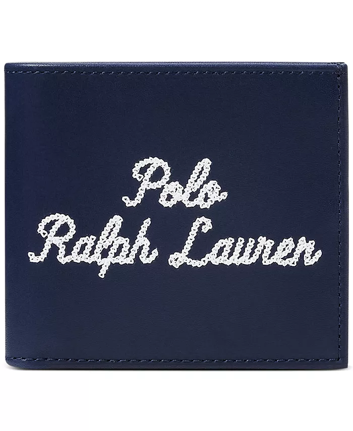 

Мужской кожаный кошелек с вышивкой Billfold Polo Ralph Lauren, синий