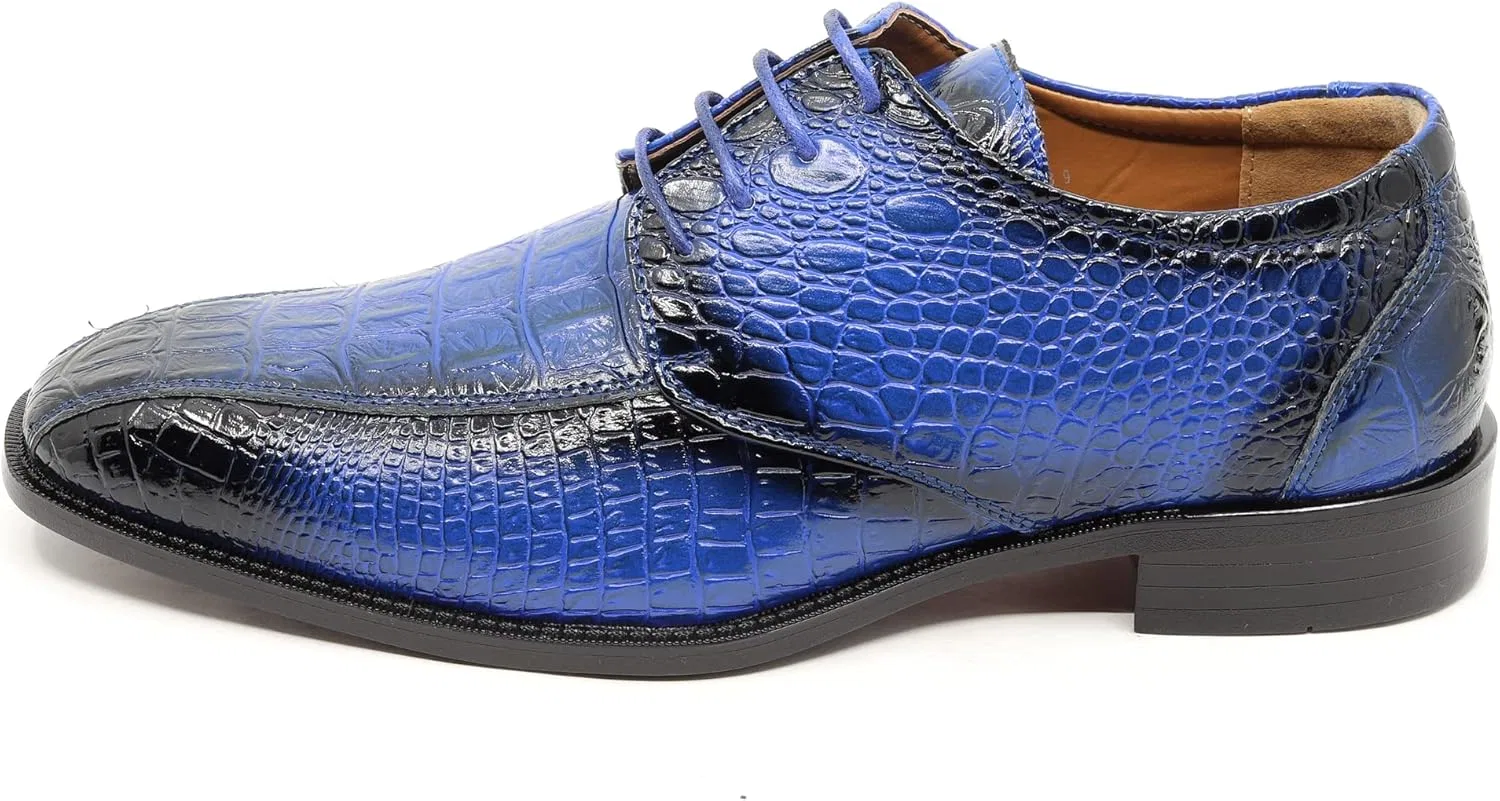 Мужские оксфорды с крокодиловым принтом, шнуровка, Crocodile-03 Metrocharm, Royal — фото 2