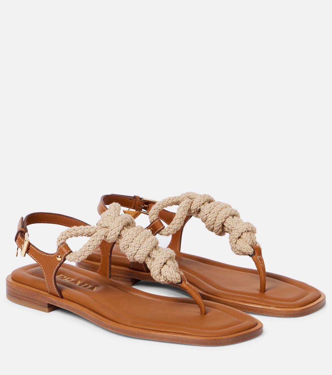 Кожаные сандалии-танкетки Prada, Natural