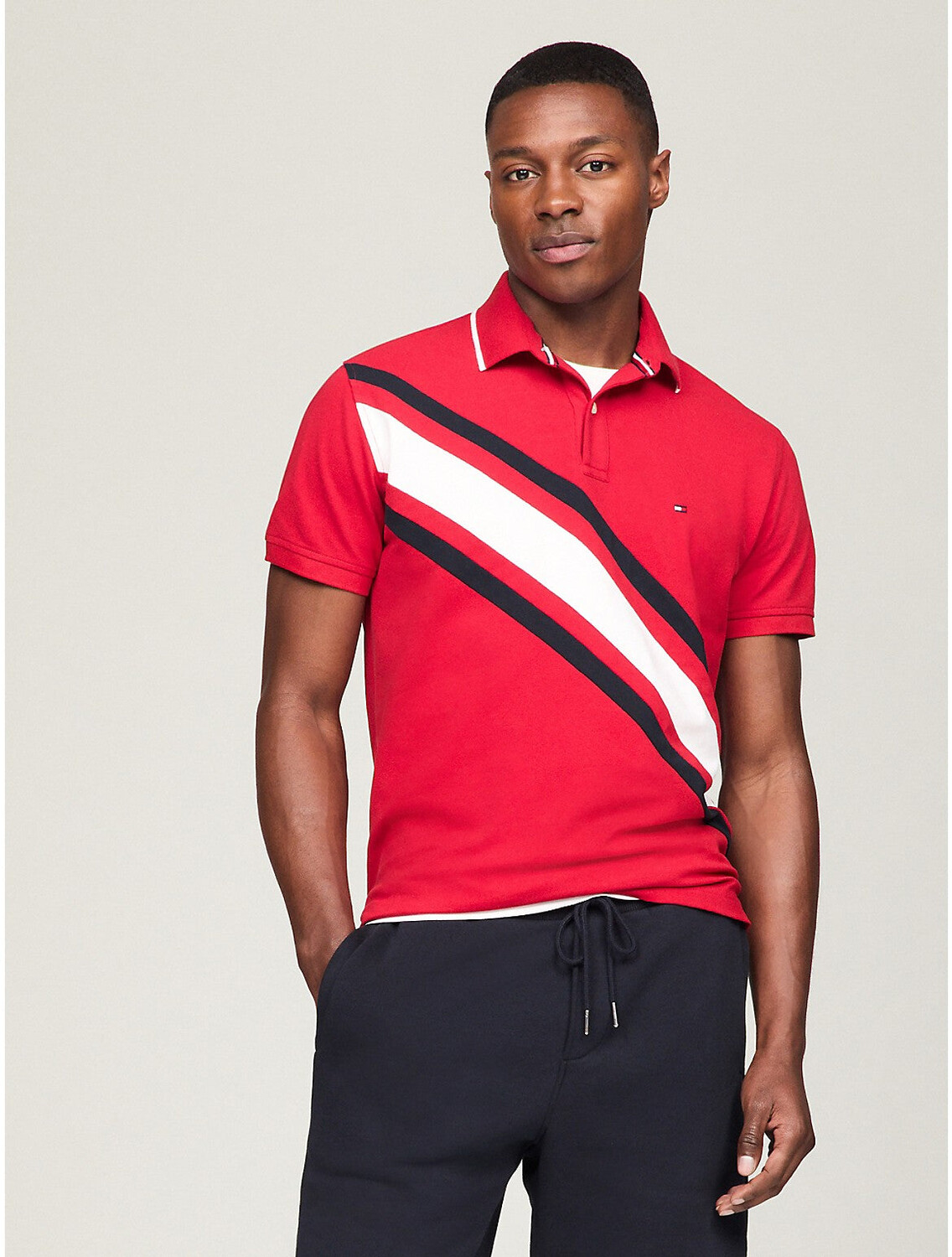 

Мужская футболка-поло обычного кроя в полоску Tommy Hilfiger, цвет Primary Red