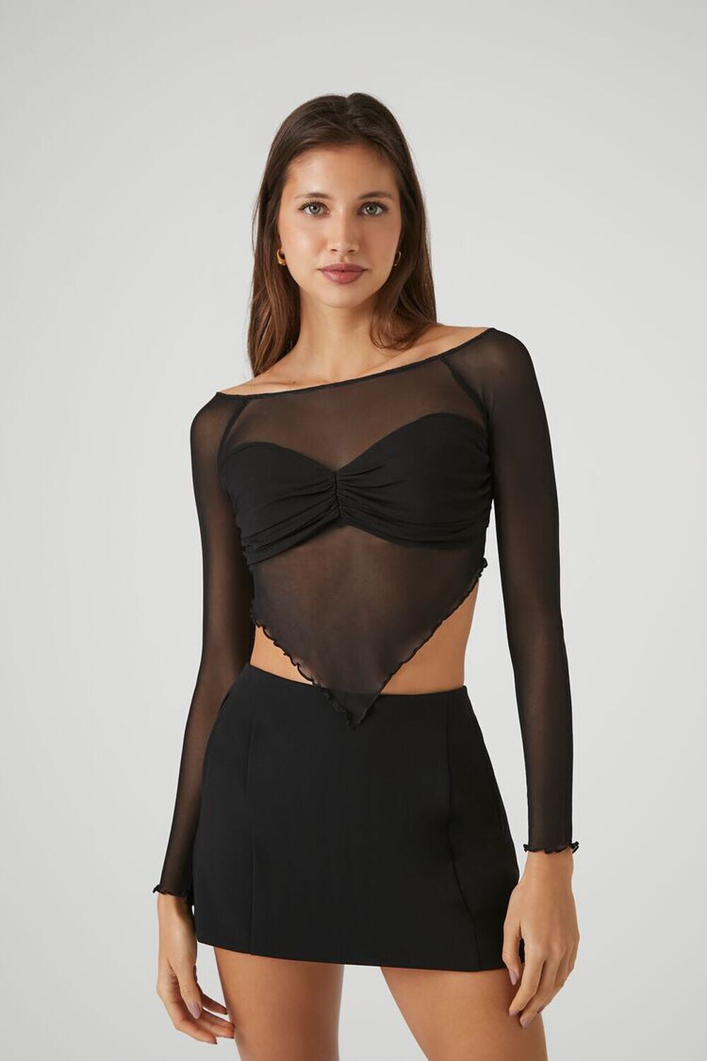 

Укороченный топ из прозрачной сетки Forever 21, черный