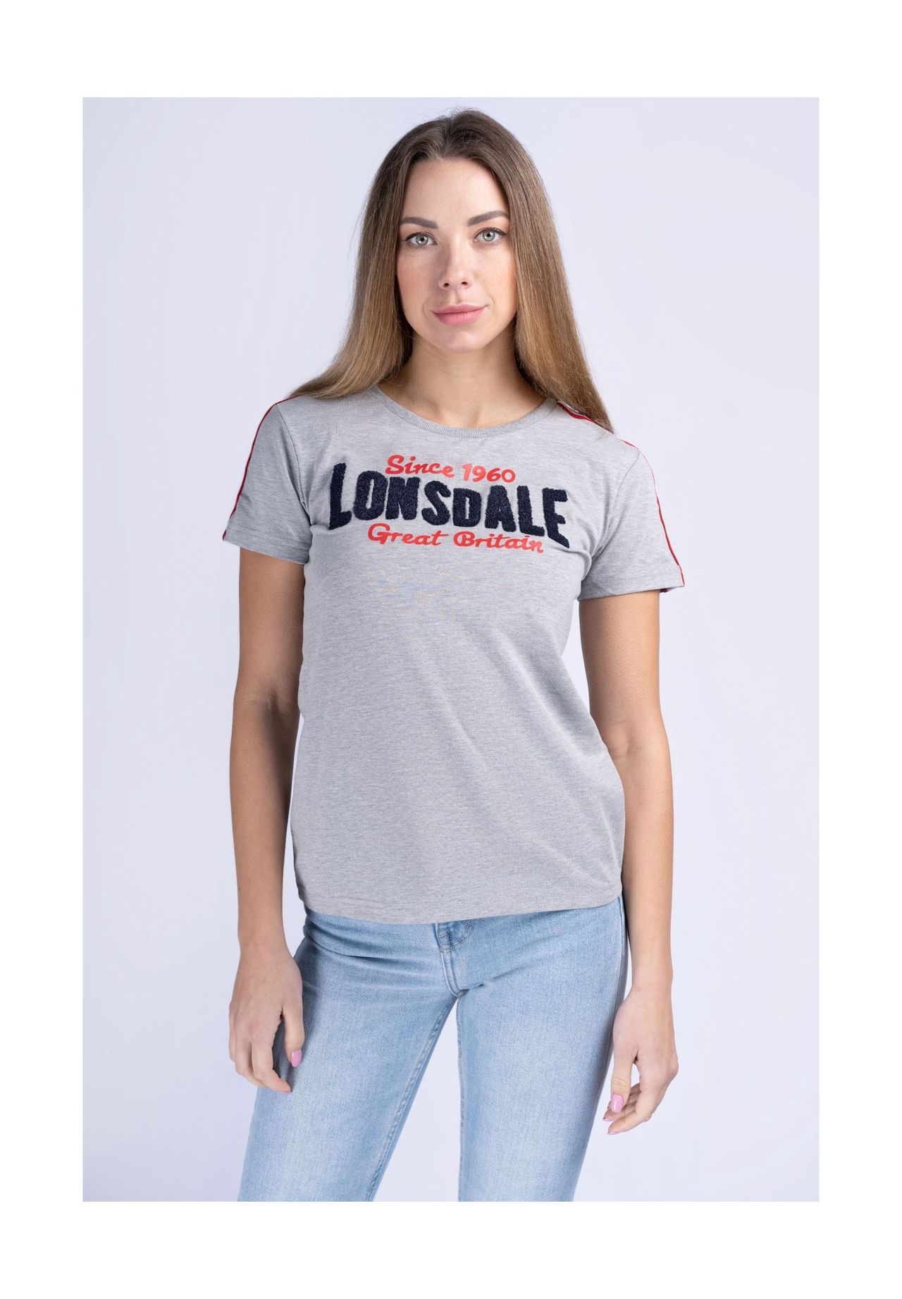 

Женская футболка CREGGAN LONSDALE, цвет Marl Grey/navy/red
