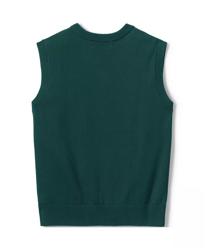 Школьная форма для девочек из хлопка и модала, тонкий свитер, жилет Lands' End, зеленый — фото 2