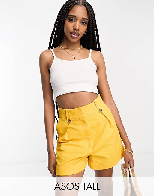

Льняные шорты цитрусового цвета с хлястиками на талии ASOS DESIGN Tall Mom