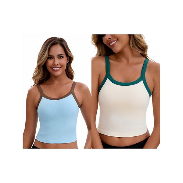 

2 комплекта женских топов на тонких бретелях без рукавов, укороченных, контрастного цвета Inspire Chic, Green Sky Blue