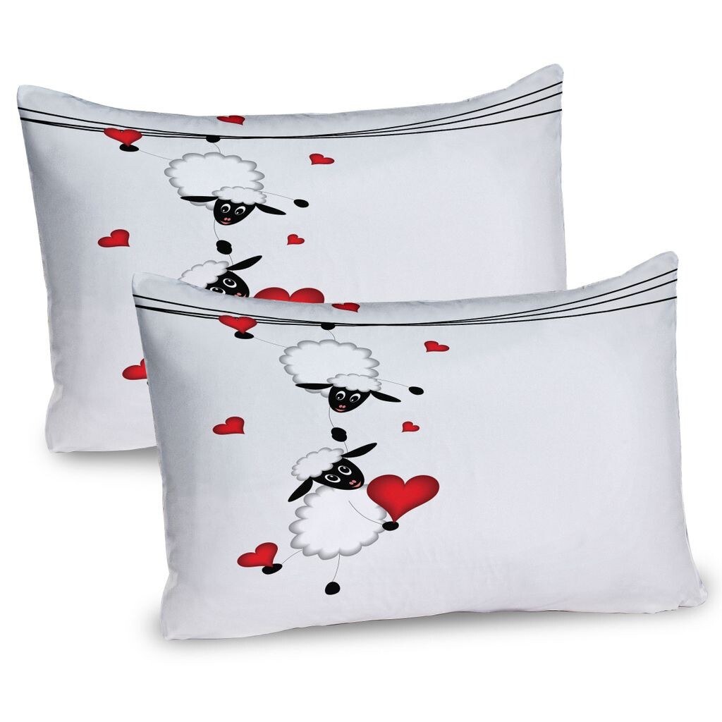 

ABAKUHAUS Чехол для подушки с изображением животных, набор из 2 шт., Пары овец с влюбленными сердечками, Подвеска с забавным мультяшным рисунком, Чехол для подушки с декоративным принтом, 80 x 40 см, Черный Белый Красный