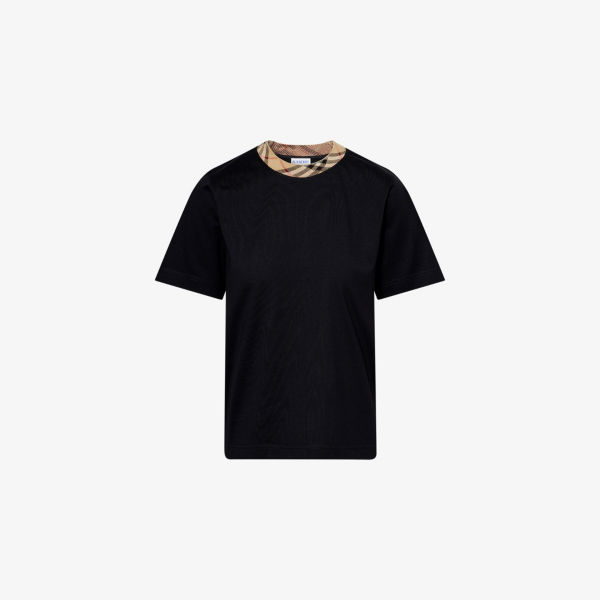 

Футболка из хлопкового джерси с клетчатым воротником и свободным кроем Boxy-Fit Burberry, черный