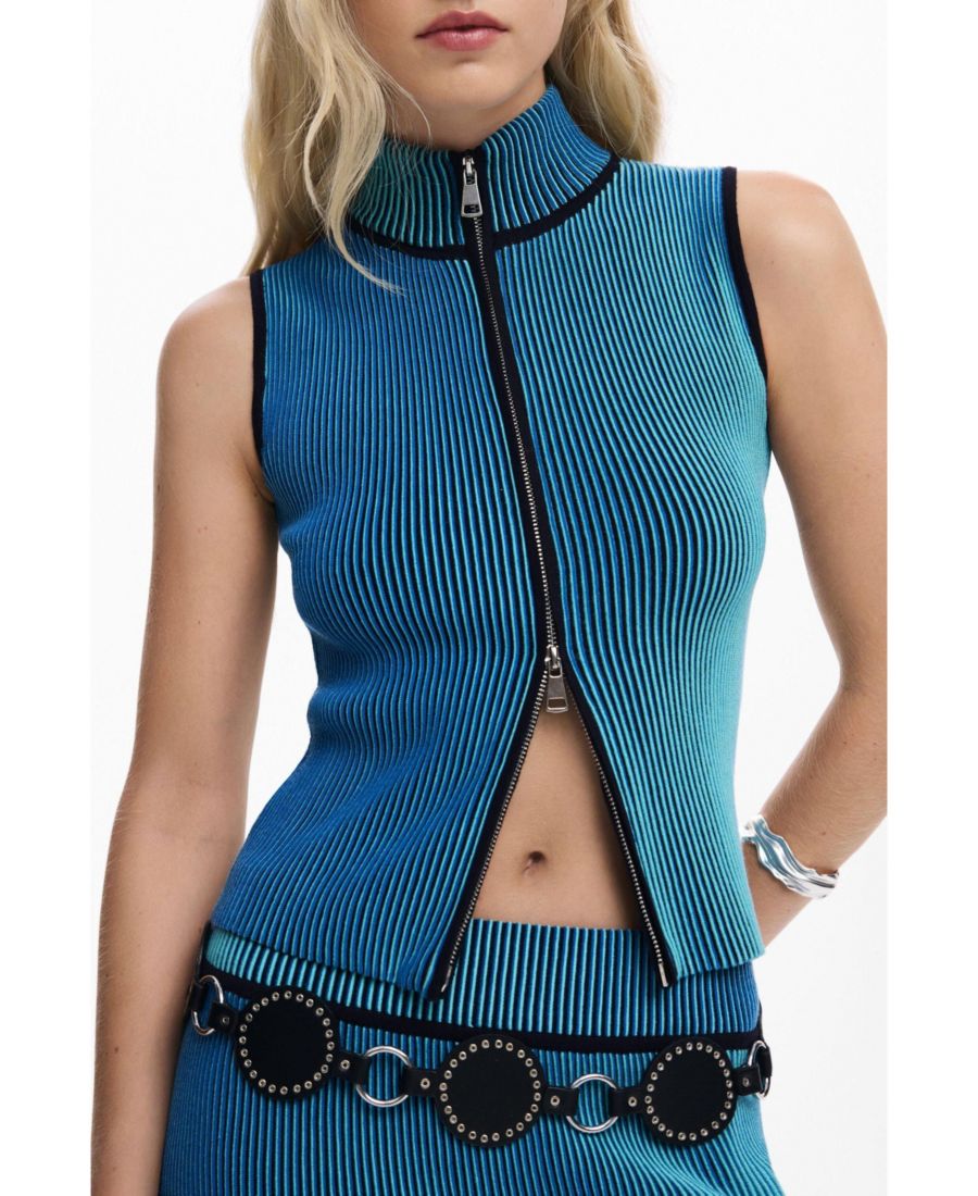 

Женская трикотажная футболка на молнии Desigual, Blue, Синий, Женская трикотажная футболка на молнии Desigual, Blue