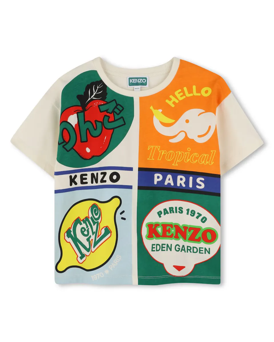 

Хлопковая футболка для девочки с принтом спереди Kenzo Kids, цвет Crudo