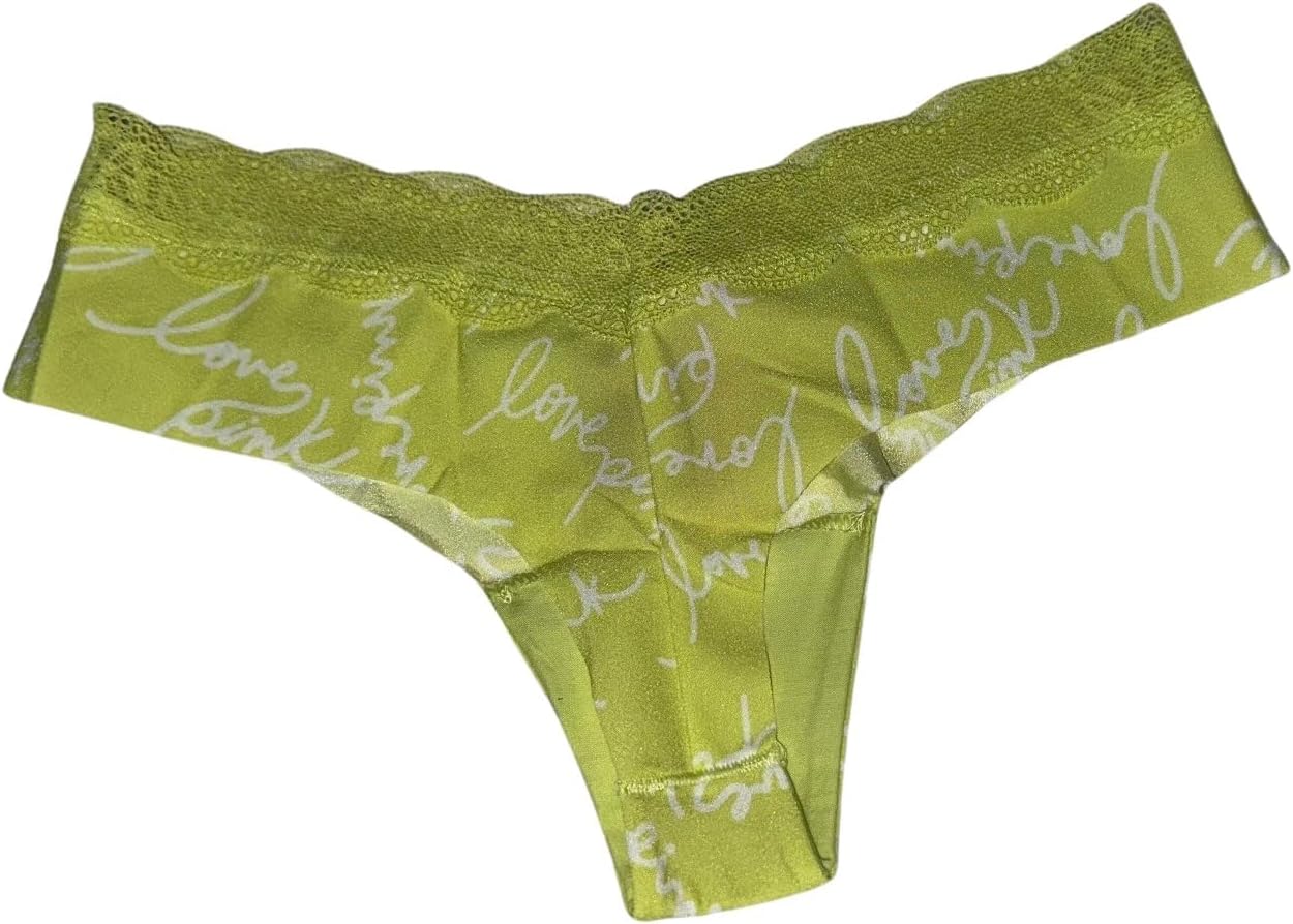 Трусики-стринги Victoria's Secret Pink No Show, цвет зеленый, весенний вариант, новинка, Green Spring Script — фото 2