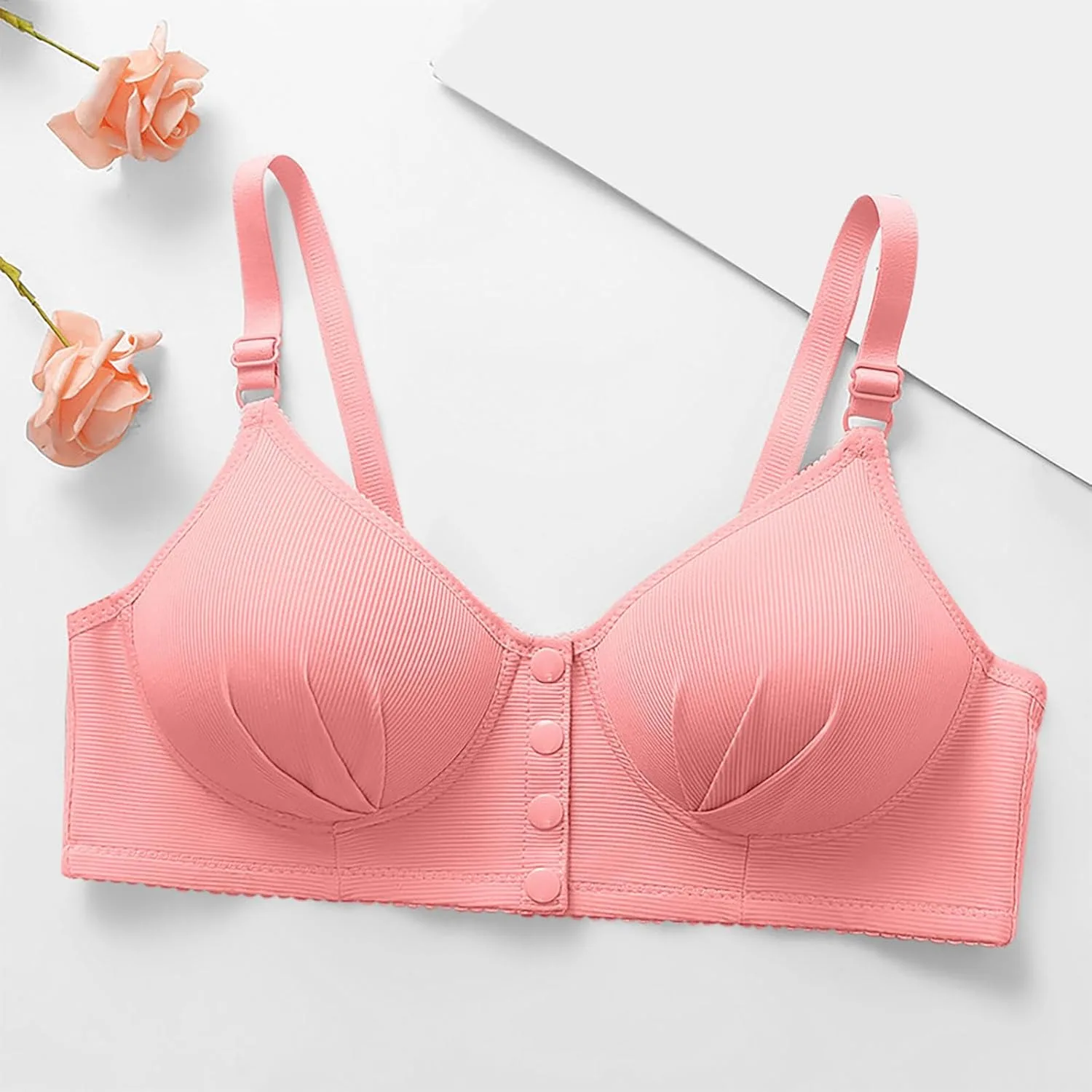 Бюстгальтер Daisy Bras женский пуш-ап с регулируемыми бретелями, застежкой на кнопки спереди, без косточек, с полным покрытием, сборками, мягкий, для повседневной носки Generic, красный — фото 2