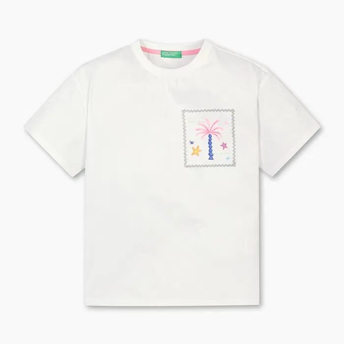 Детская футболка "Палм-Три" цвета айвори от Benetton Kids
