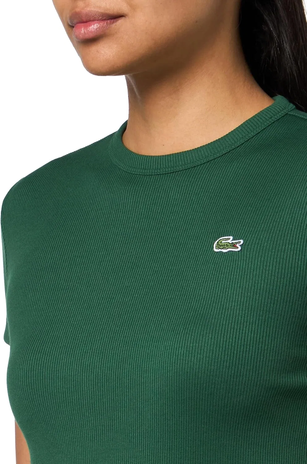Футболка Lacoste приталенная в рубчик, органический хлопок, белая — фото 3