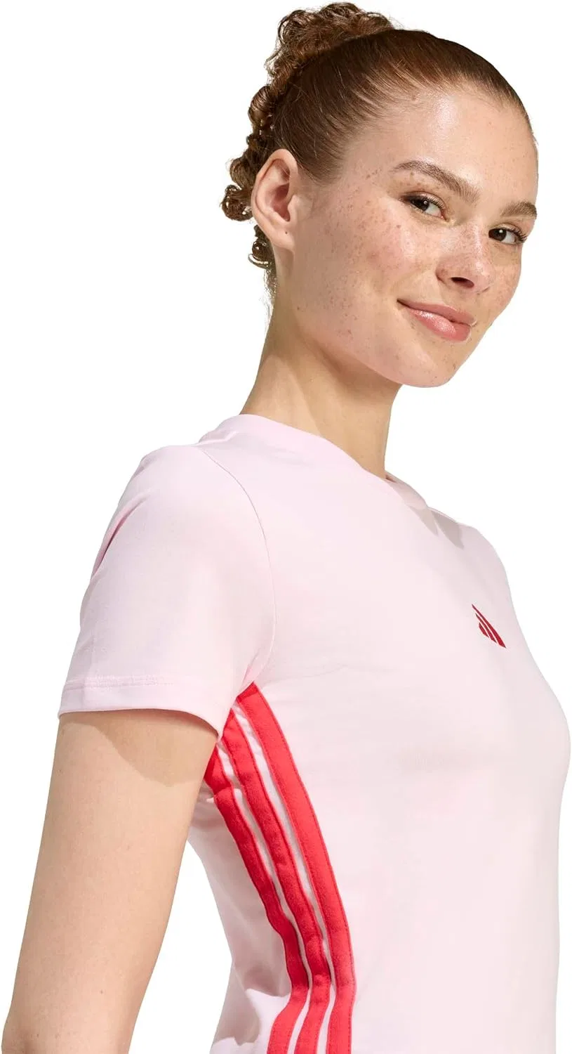 Футболка с 3-полосным дизайном adidas, Clear Pink/Pure Ruby — фото 4