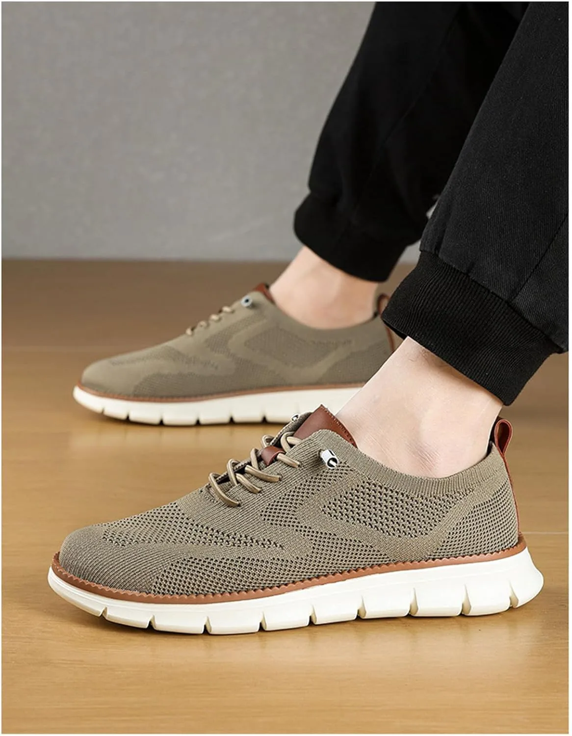 Мужские повседневные туфли Oxfords, деловые сетчатые туфли для ходьбы, модные удобные кроссовки для тенниса и прогулок, шнуровка, дышащие, легкие, с мягкой подошвой, для работы на улице, кроссовки Breeze XDFVC, хаки — фото 2