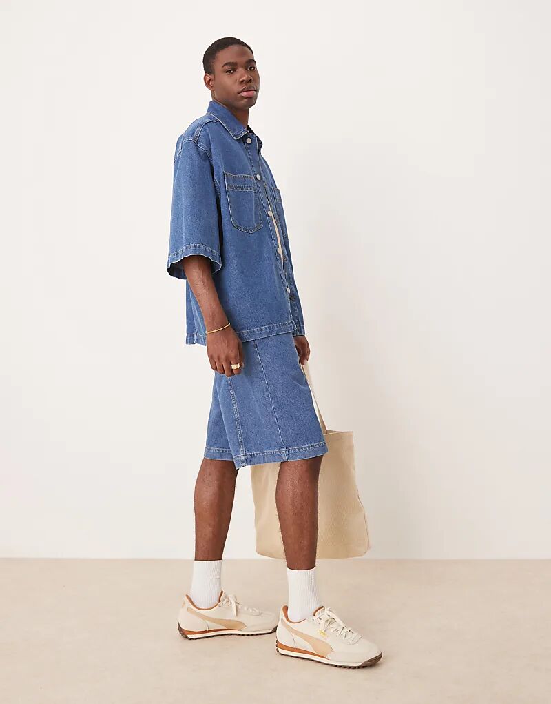 

Длинная джинсовая блузка ASOS DESIGN Coord с отделкой швов, цвет средне-синий