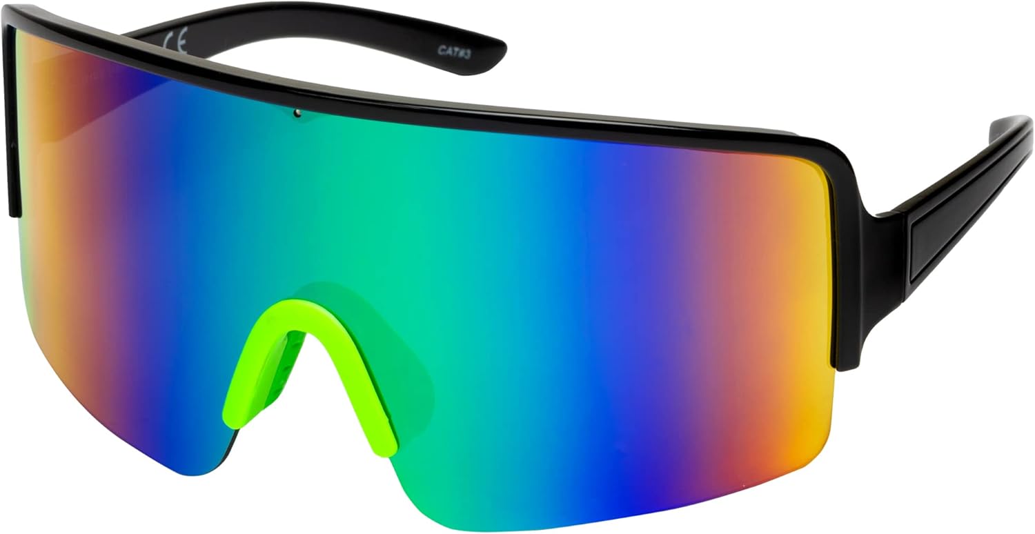 

Большие зеркальные солнцезащитные очки в стиле ретро, ​​светоотражающие, неполяризованные, винтажные солнцезащитные очки-козырьки 80-х и 90-х годов, для женщин и мужчин FLAWLESS EYEWEAR, Green Mirror