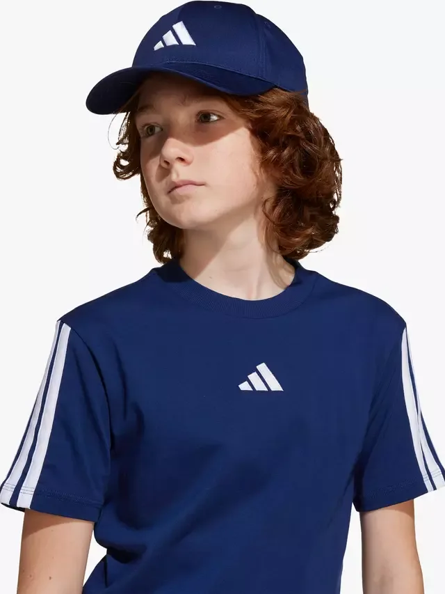 Классическая детская футболка с тремя полосками, темно-синяя/белая adidas — фото 3