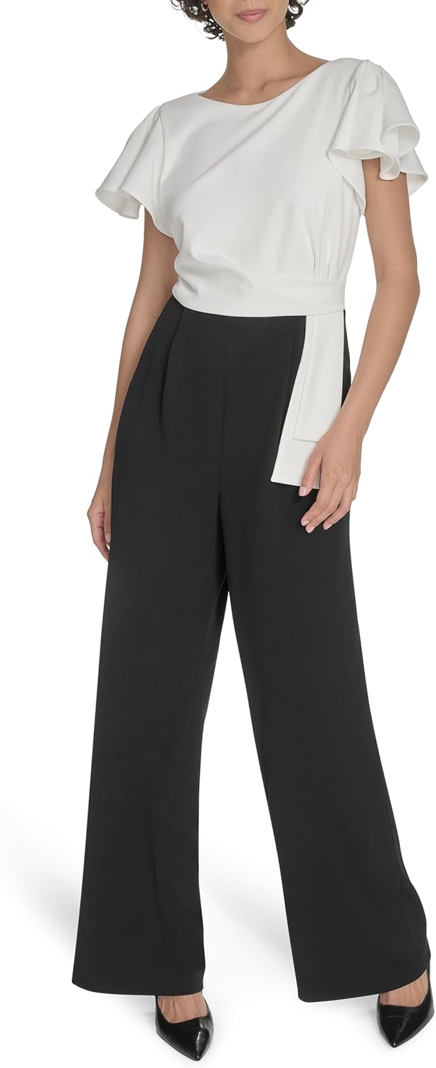 

Женский комбинезон Tommy Hilfiger с рукавами-крылышками и драпировкой по бокам, цветными блоками, Ivory/Black