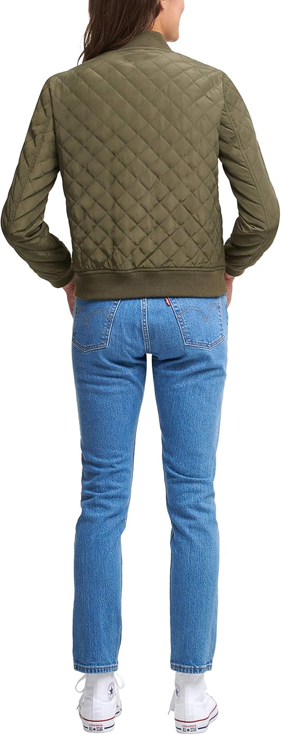 Женская стеганая куртка-бомбер Levi's с ромбовидной отделкой и передними карманами - стандартные и большие размеры, Army Green — фото 2