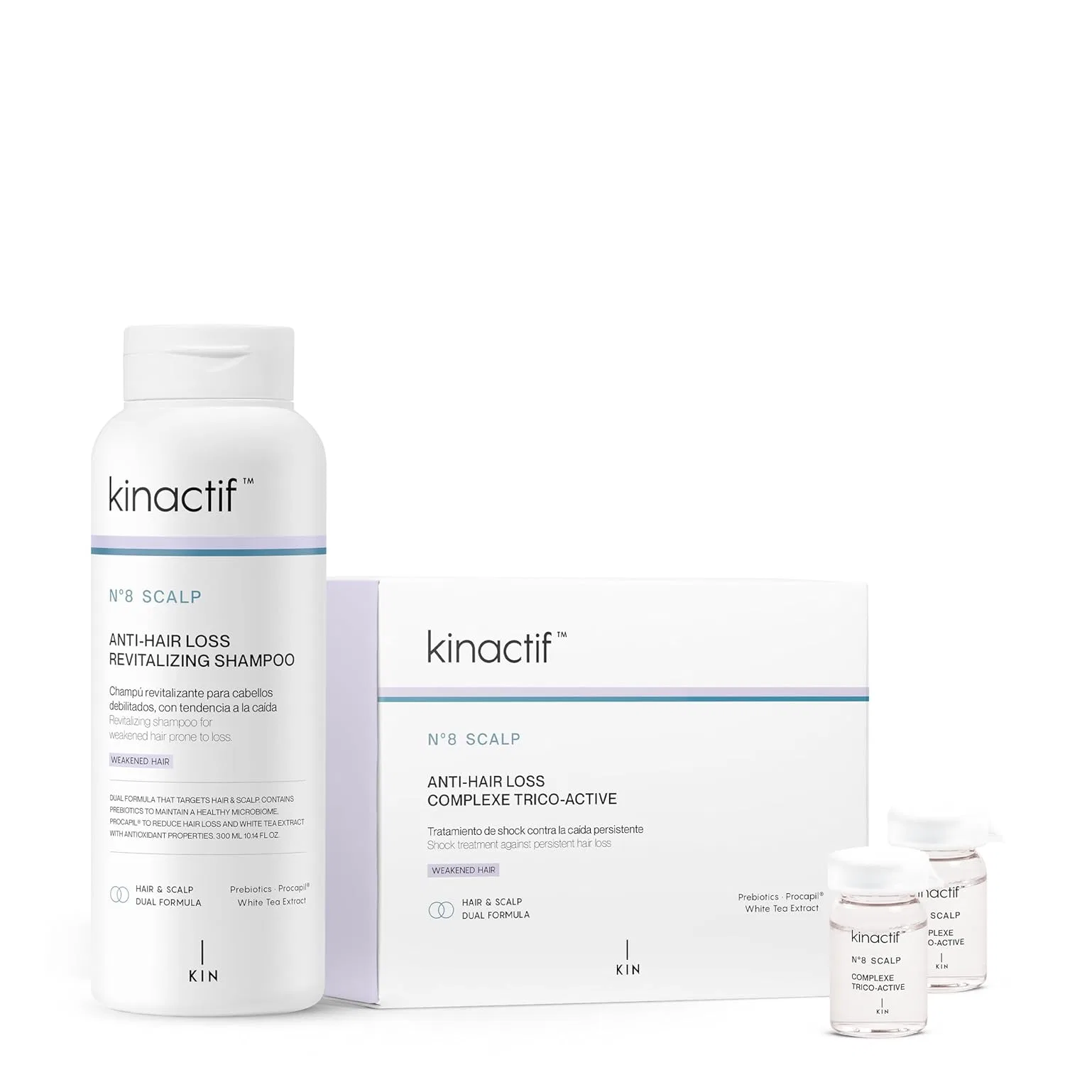 Набор против выпадения волос Kin actif No. 8 SCALP: шампунь + комплексы Trico-Active Kin Cosmetics