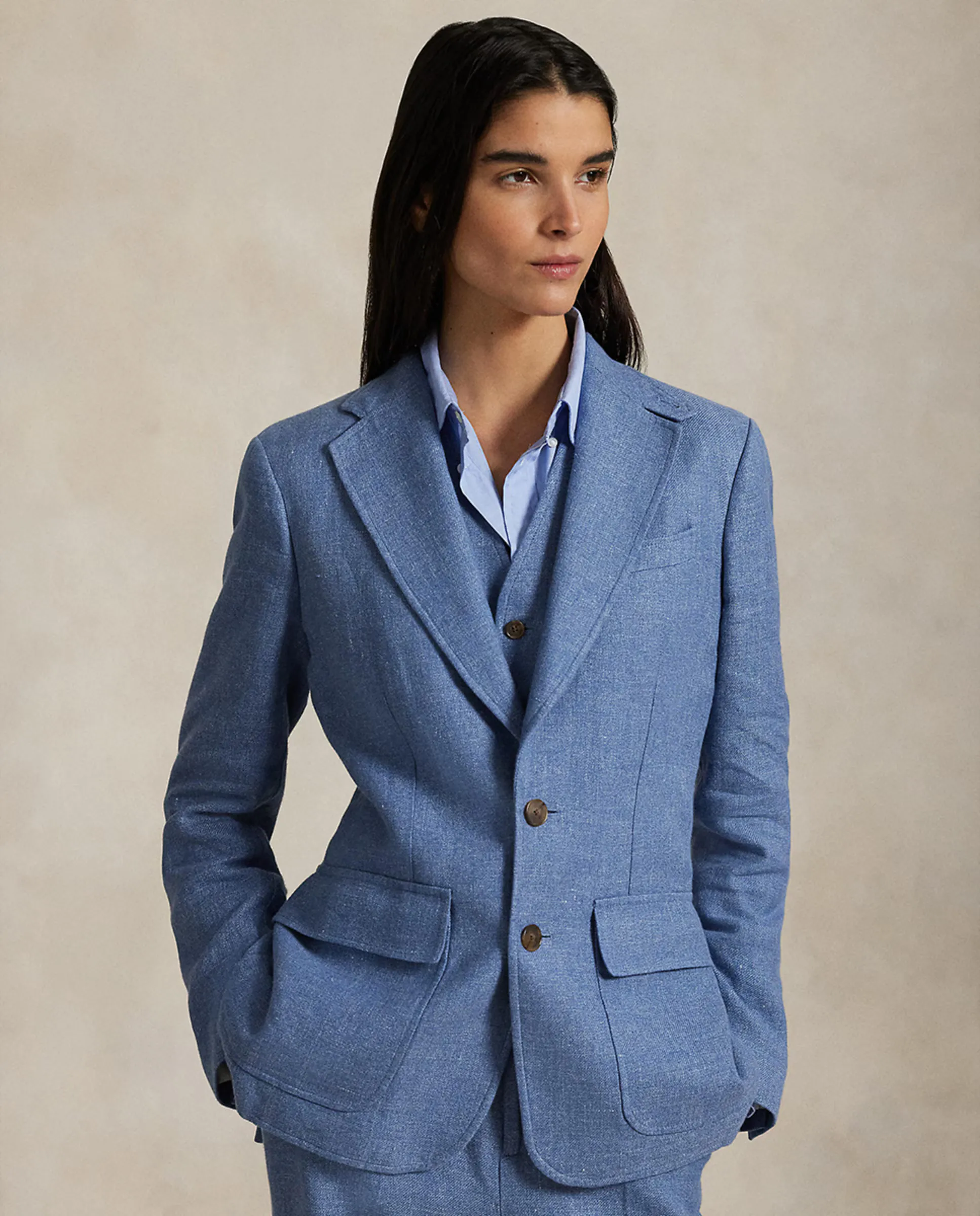 

Женский льняной блейзер с приталенным силуэтом Polo Ralph Lauren, синий