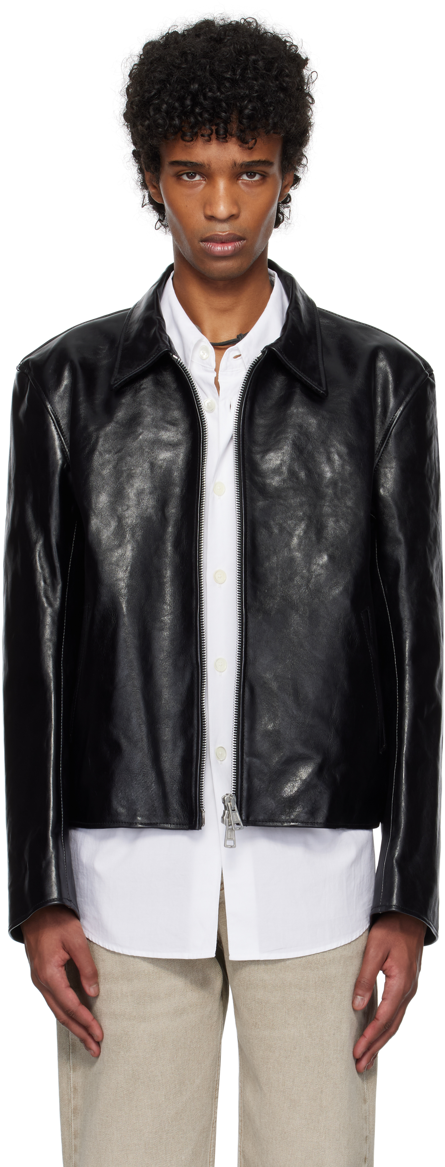 

Черная мини-кожаная куртка OUR LEGACY, Top dyed black leather