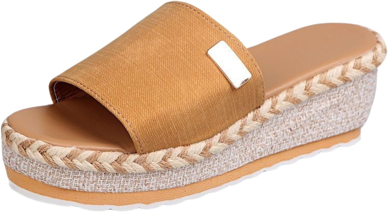 

Платформенные сандалии-эспадрильи для женщин, мюли с открытым носком, с пряжкой на танкетке, удобные летние сандалии с открытым носком из ткани для прогулок на улице, пляжа и отпуска Generic, желтый